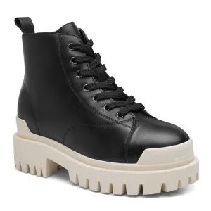8CM/3.15 Inches CMR CHAMARIPA Black Cowhide Leather Elevator Boots For Women