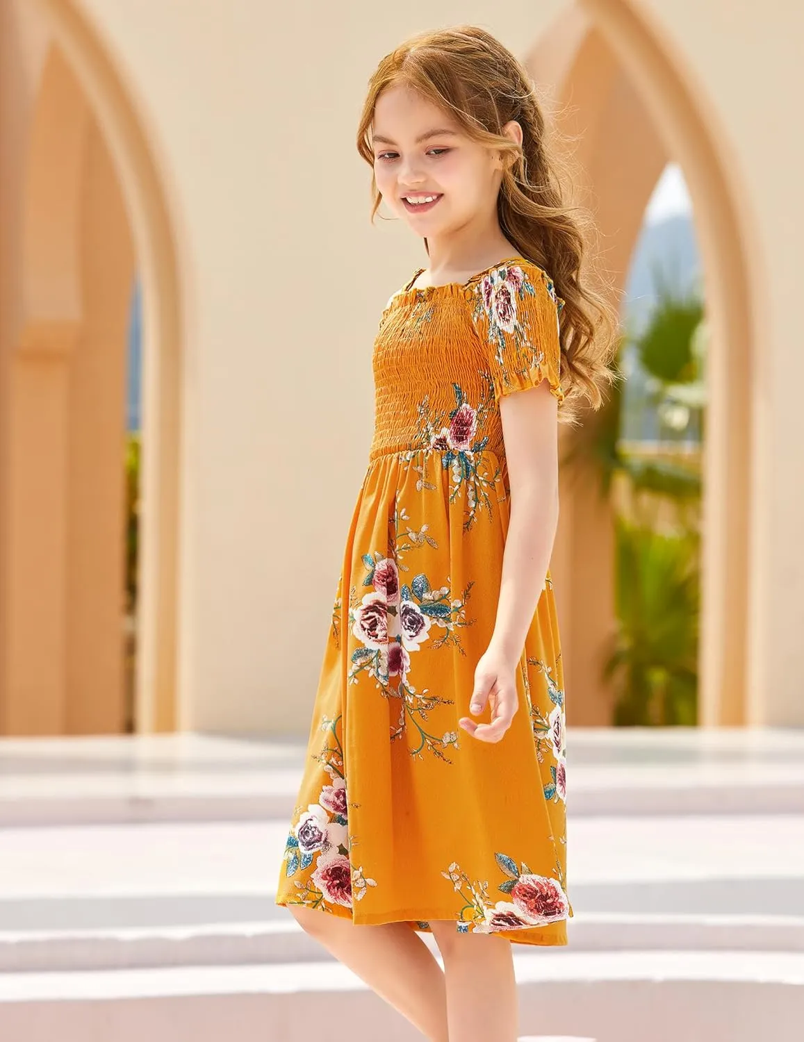 Arshiner Girls Casual Summer Floral Sleeveless Sundress Cami Dress