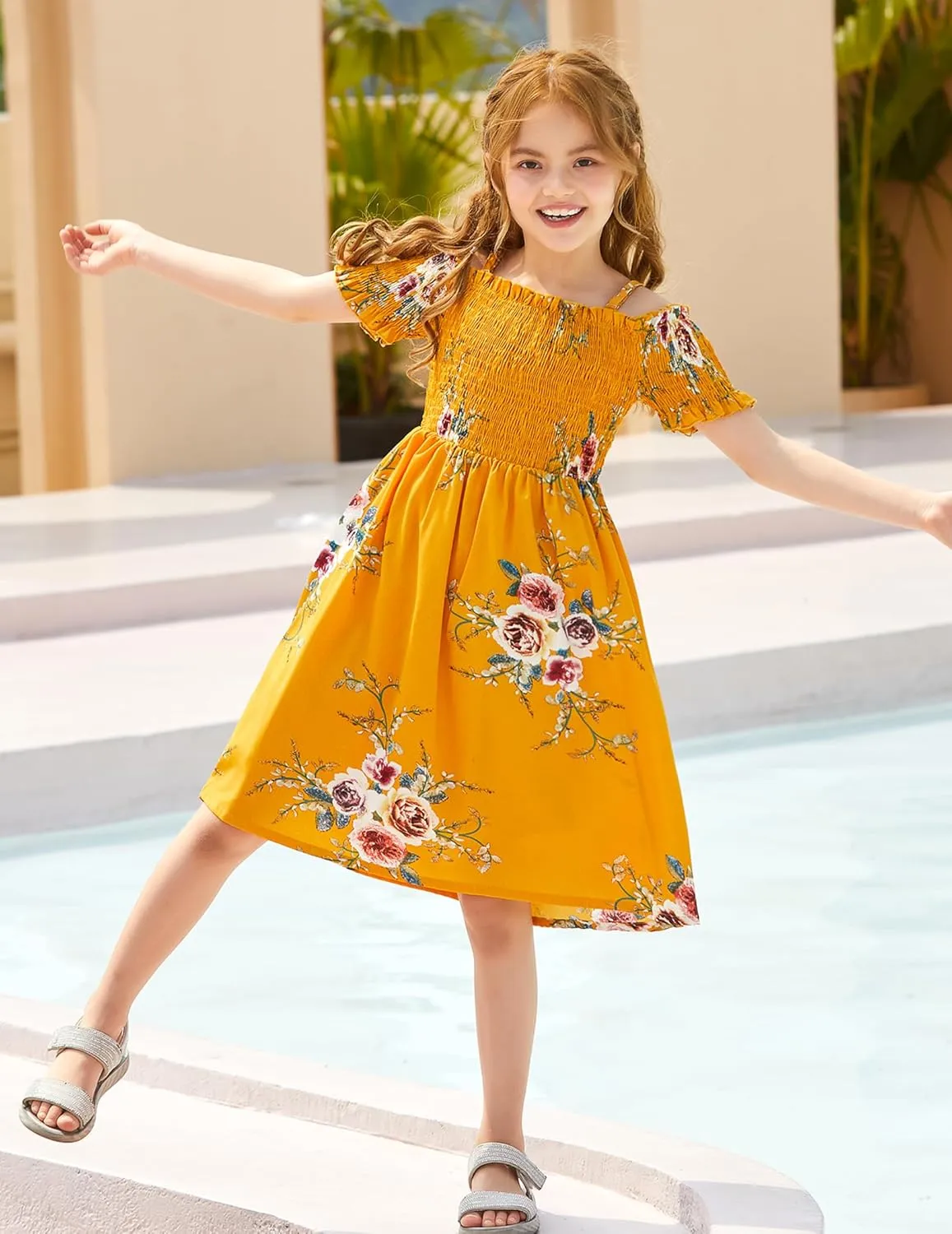 Arshiner Girls Casual Summer Floral Sleeveless Sundress Cami Dress