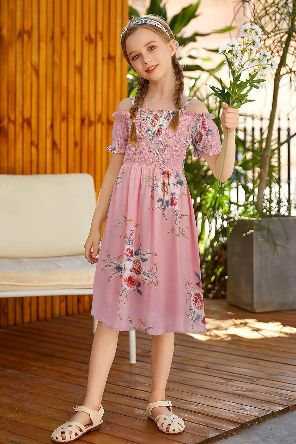 Arshiner Girls Casual Summer Floral Sleeveless Sundress Cami Dress