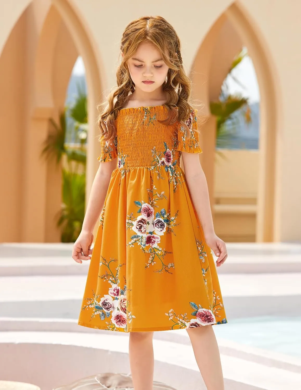 Arshiner Girls Casual Summer Floral Sleeveless Sundress Cami Dress