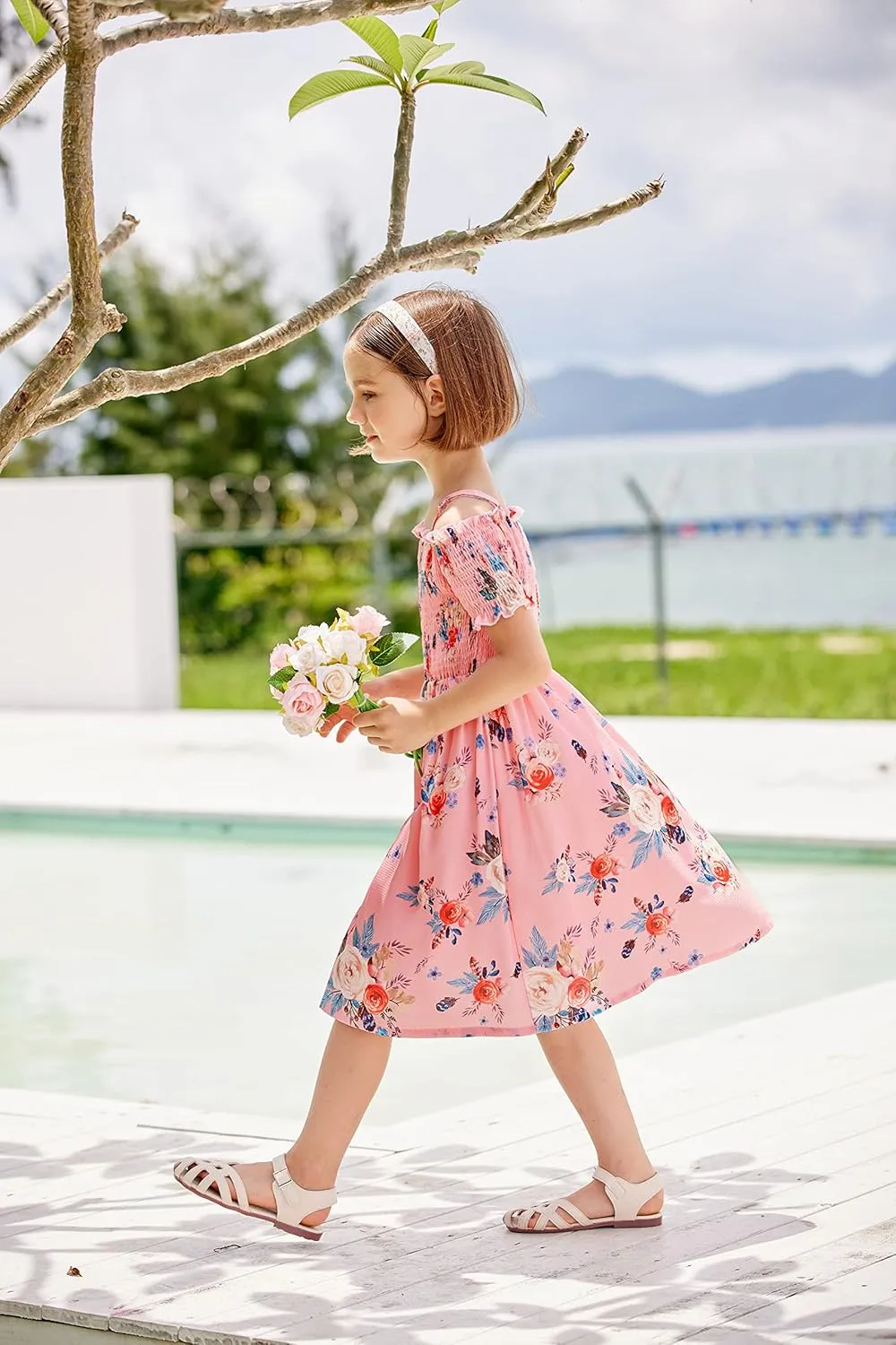 Arshiner Girls Casual Summer Floral Sleeveless Sundress Cami Dress