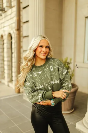 Aztec Embroidered Sweater - Agave