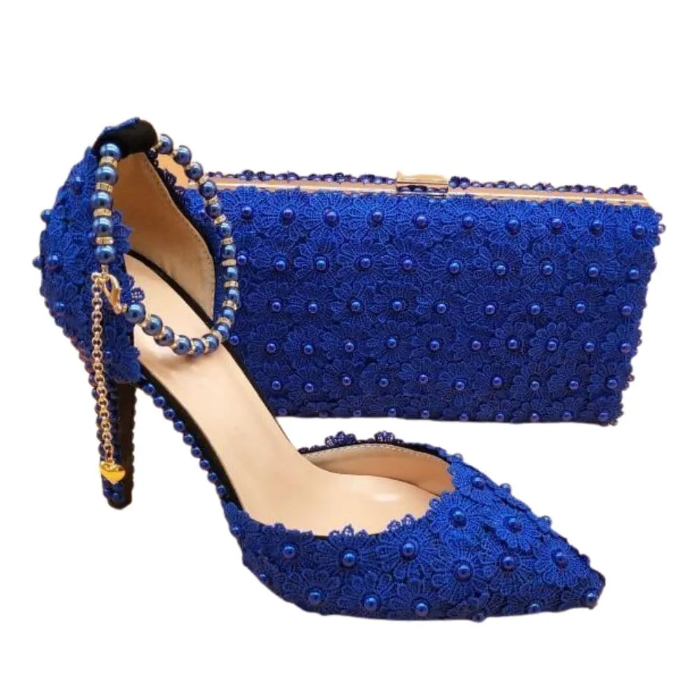 BAYA Women's Fashion Elegant Multi-Color Rainbow Flower Lace Design Wedding Shoes with Matching Handbag