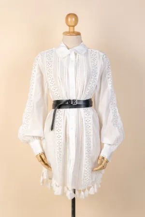 Holiday 04 White Button Down Dress w/ Belt