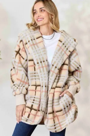 I’m a softy jacket - H&T Checked Faux Fur Hooded Jacket