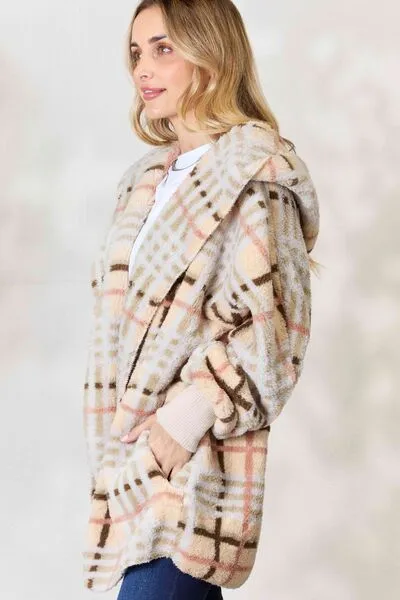 I’m a softy jacket - H&T Checked Faux Fur Hooded Jacket
