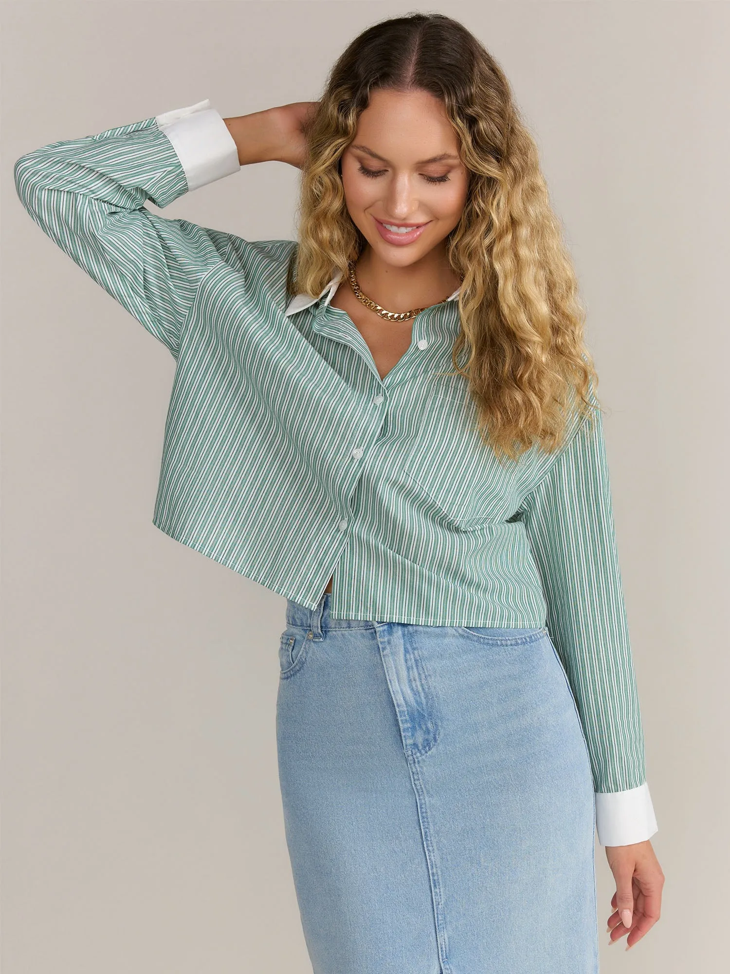 Mustard Seed Long Sleeve Striped Crop Shirt - Brands We Love