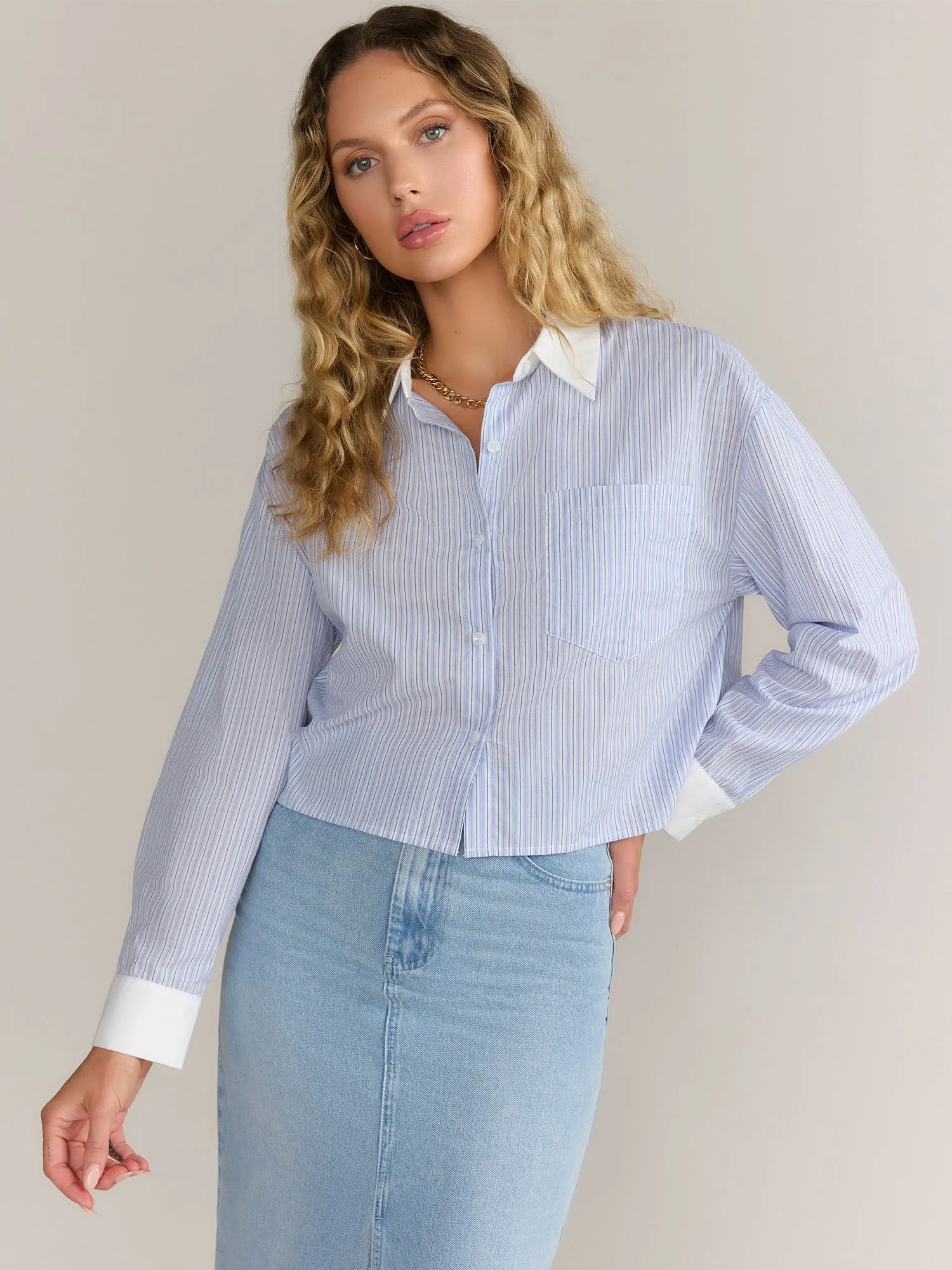 Mustard Seed Long Sleeve Striped Crop Shirt - Brands We Love