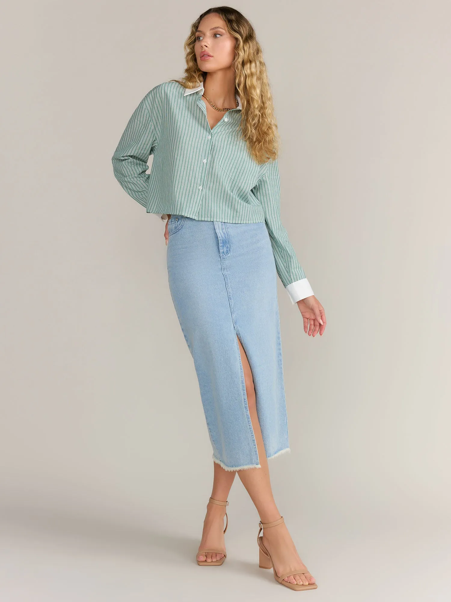 Mustard Seed Long Sleeve Striped Crop Shirt - Brands We Love