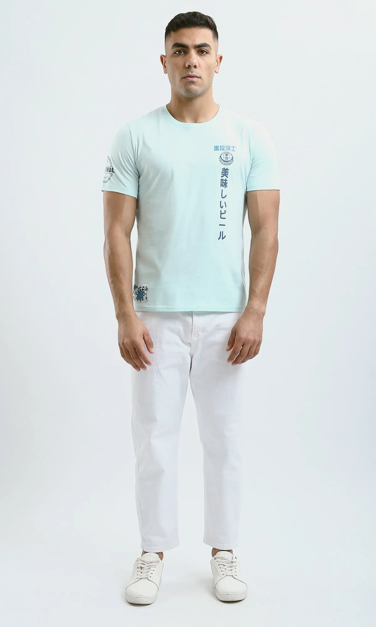 O179026 Slip On Cotton Tee With Front & Back Print - Pastel Mint