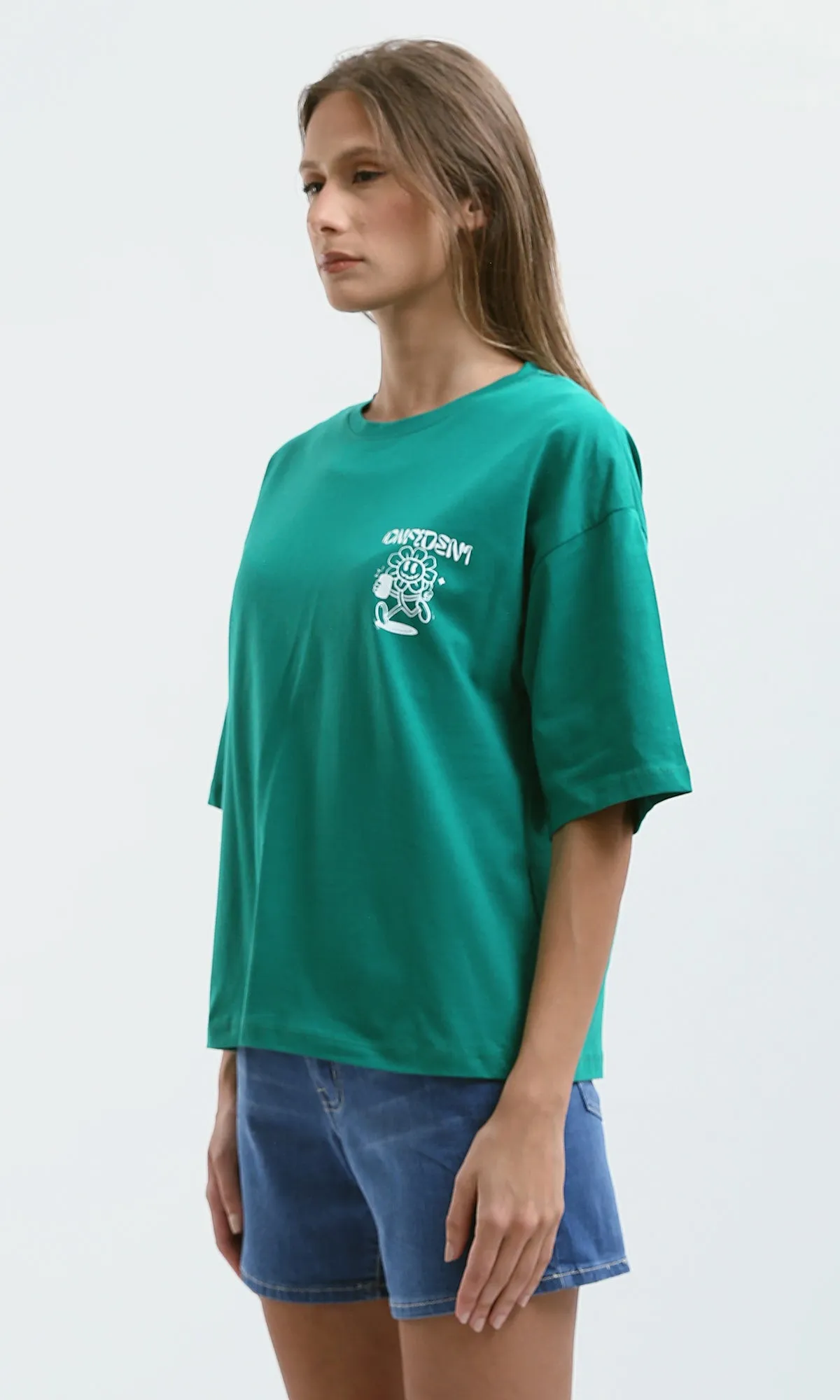 O189247 Casual Relaxed Fit Green Seafoam Long Tee