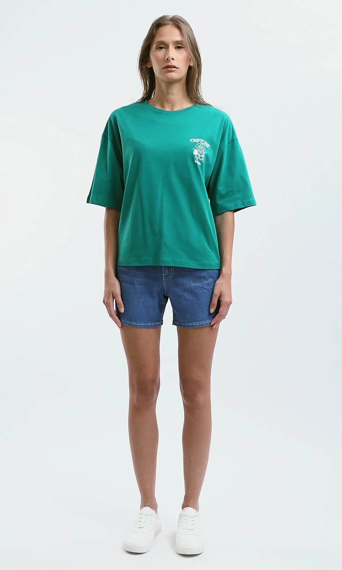 O189247 Casual Relaxed Fit Green Seafoam Long Tee