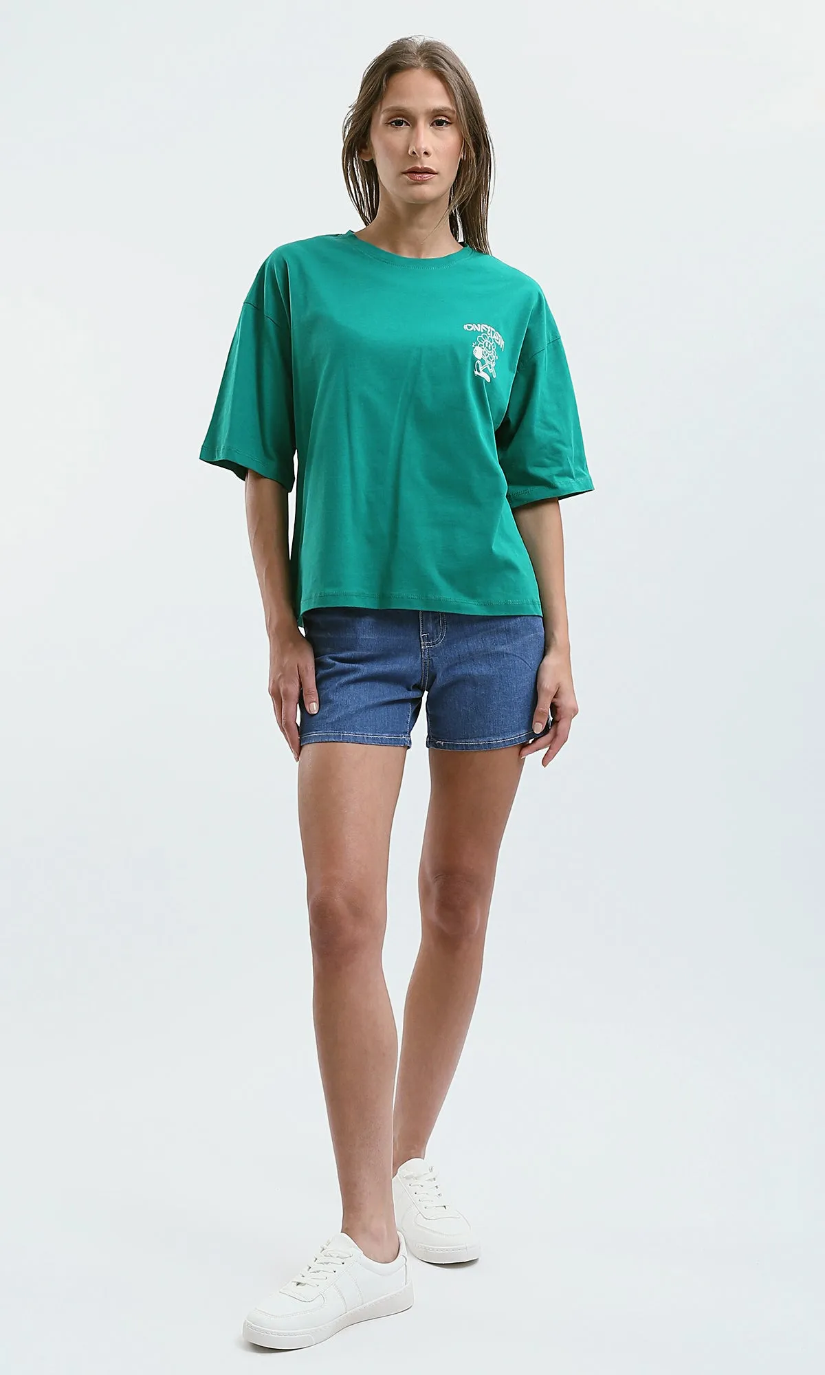 O189247 Casual Relaxed Fit Green Seafoam Long Tee