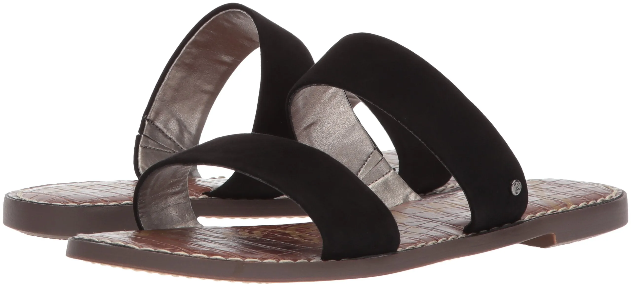 Sam Edelman Gala Slide Mule Black Suede Open Toe Two Piece Flat Slip On Sandals