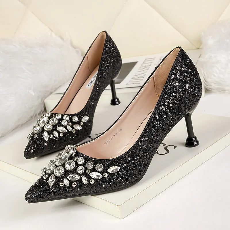 Soulmates Bridal Shop / Pointed Toe Faux Diamond Low Dress Heels
