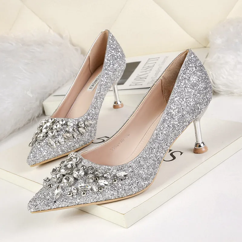 Soulmates Bridal Shop / Pointed Toe Faux Diamond Low Dress Heels