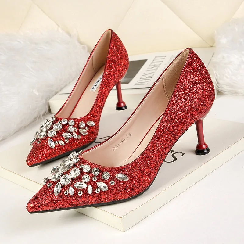 Soulmates Bridal Shop / Pointed Toe Faux Diamond Low Dress Heels
