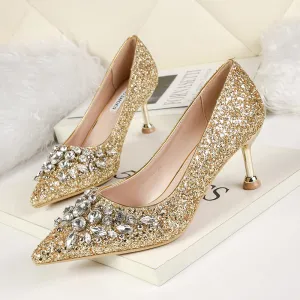 Soulmates Bridal Shop / Pointed Toe Faux Diamond Low Dress Heels