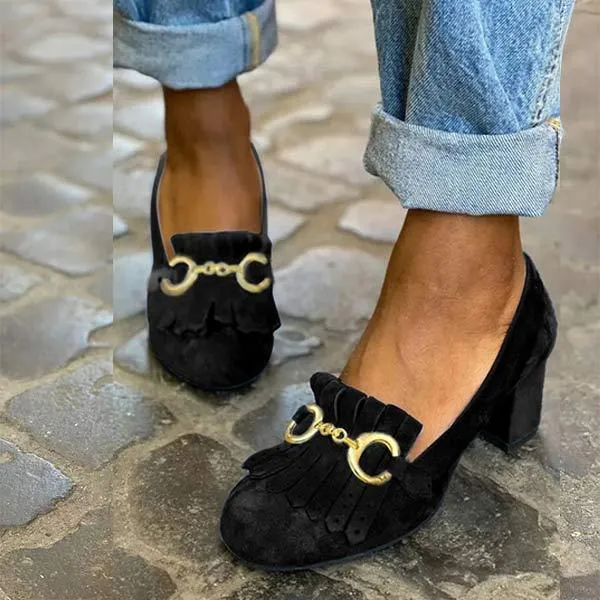Women's Fashionable Round-Toe Fitted Suede High Heel Shoes 98183428C