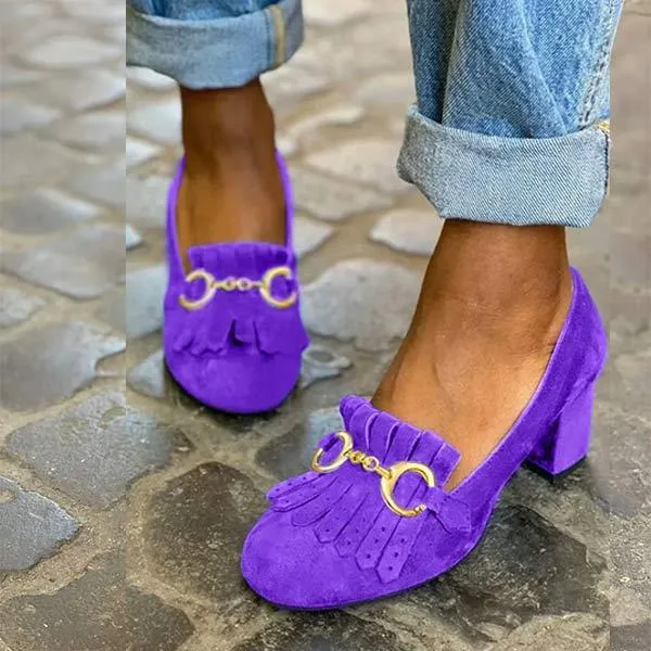 Women's Fashionable Round-Toe Fitted Suede High Heel Shoes 98183428C