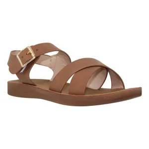 Women's Flatform Sandals X-Cross Ankle Strap Gold Buckles Tan